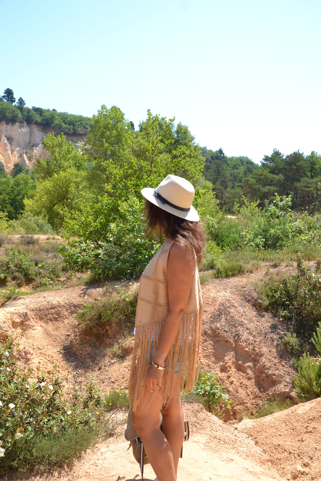 Fringe Vest — Veste sans manches à franges - camel