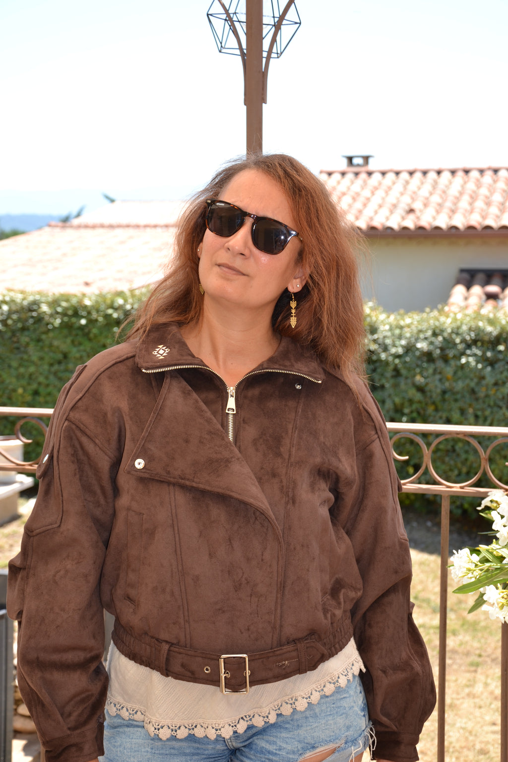 Canyon Jacket — Veste biker effet daim - Chocolat