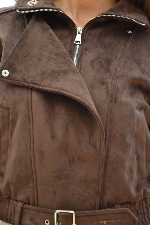 Canyon Jacket — Veste biker effet daim - Chocolat