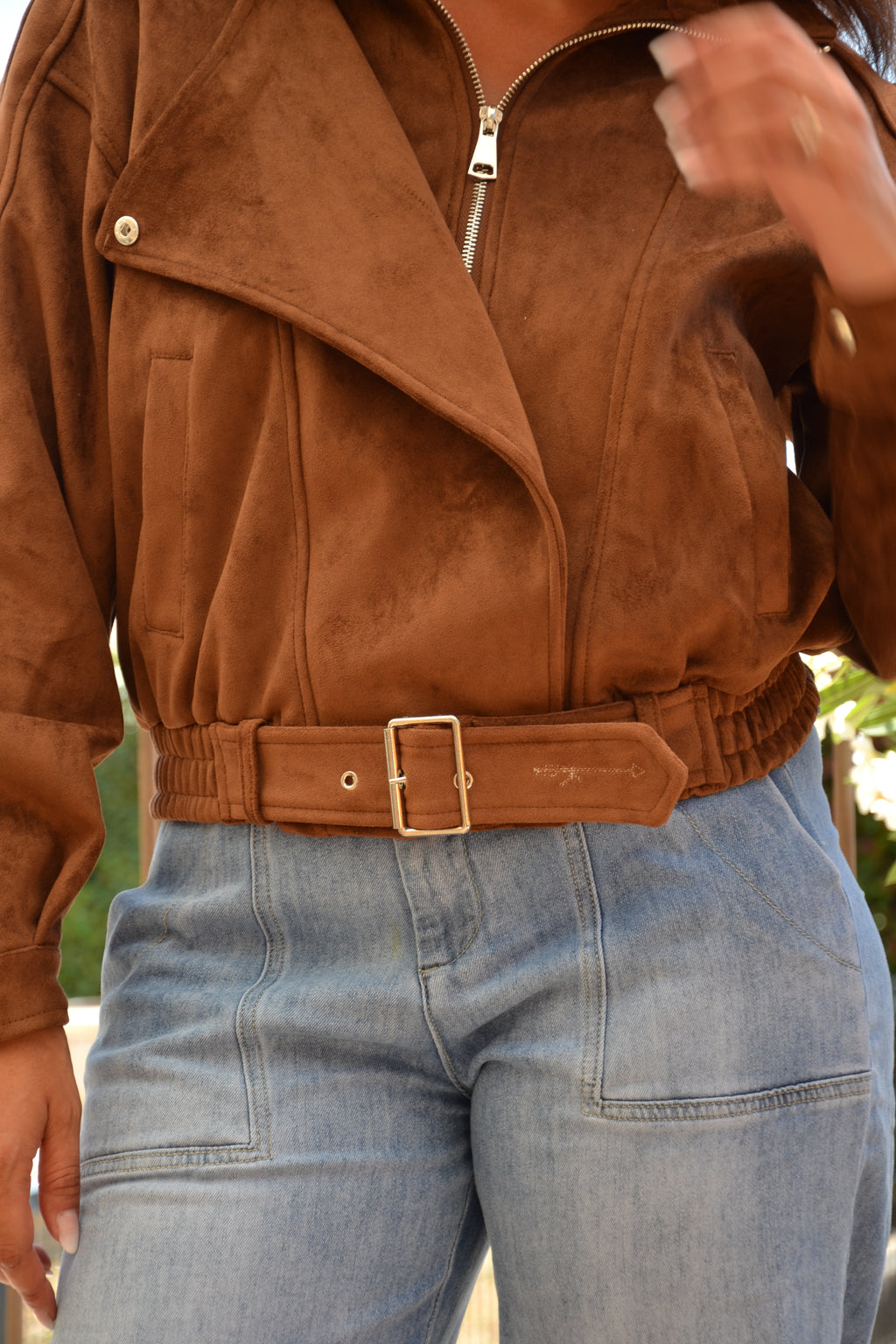 Canyon Jacket — Veste biker effet daim - Camel