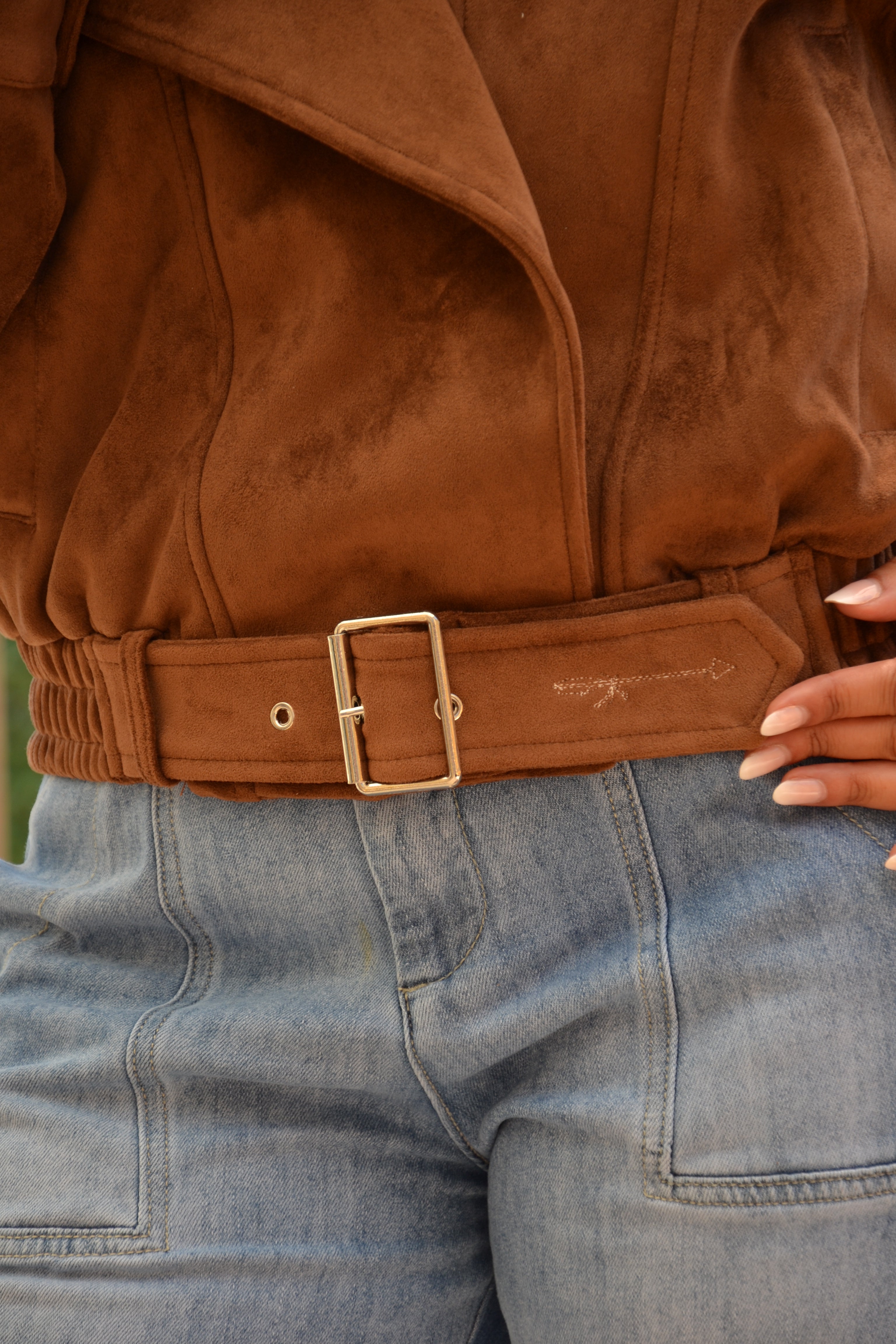 Canyon Jacket — Veste biker effet daim - Camel