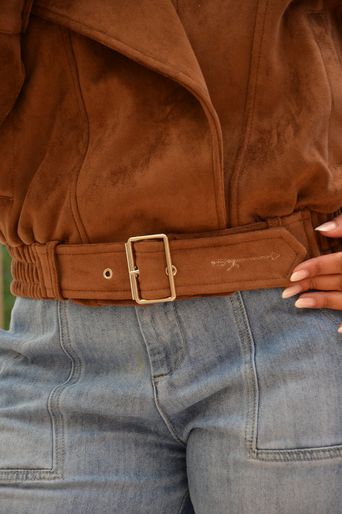 Canyon Jacket — Veste biker effet daim - Camel